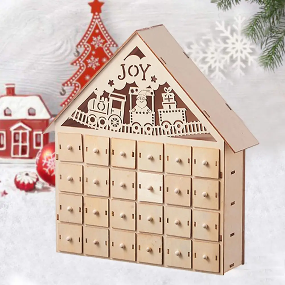 Christmas Advent Calendar Rustic Wooden 24 Empty Drawers Decorative Christmas Countdown Calendar House Shape Xmas