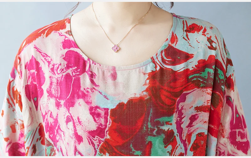 Vintage Boho Cotton Summer Dress - Casual Loose Print Holiday Dress for Women