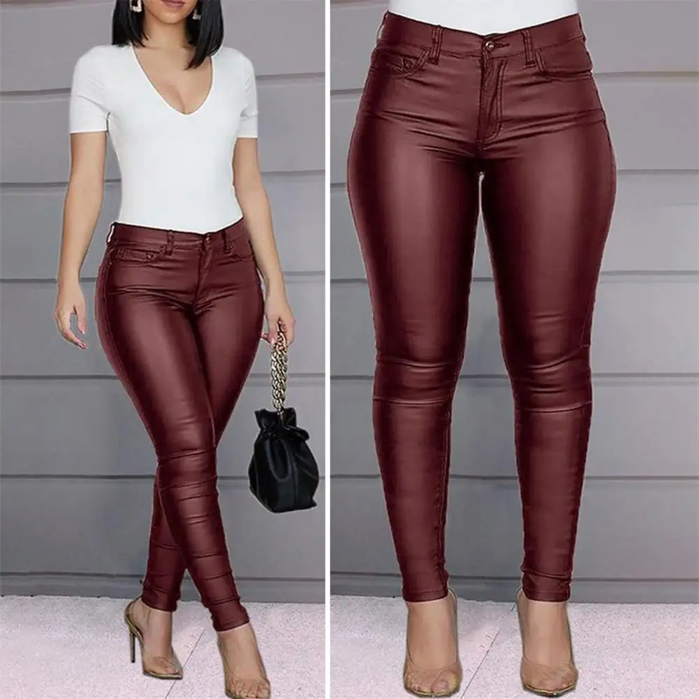 

Women Artificial Leather Pants Elegant High Waist Faux Leather Pencil Pants with Butt-lifted Design Slim Fit for Women for A