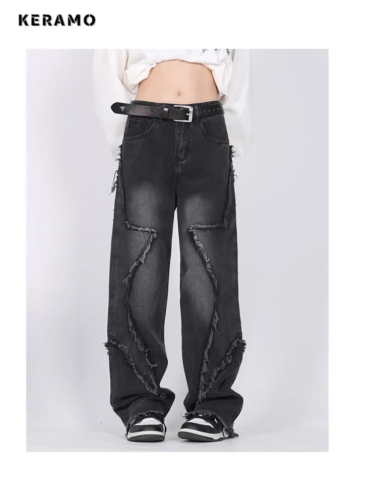 

Женские прямые джинсы с завышенной талией, черные повседневные мешковатые брюки в американском стиле ретро, брюки из денима с широкими штанинами, Y2K, 2023