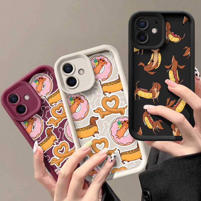 Cartoon Hot Dog Dachshund Shockproof Soft Silicone Phone Case - Funny Animal Design