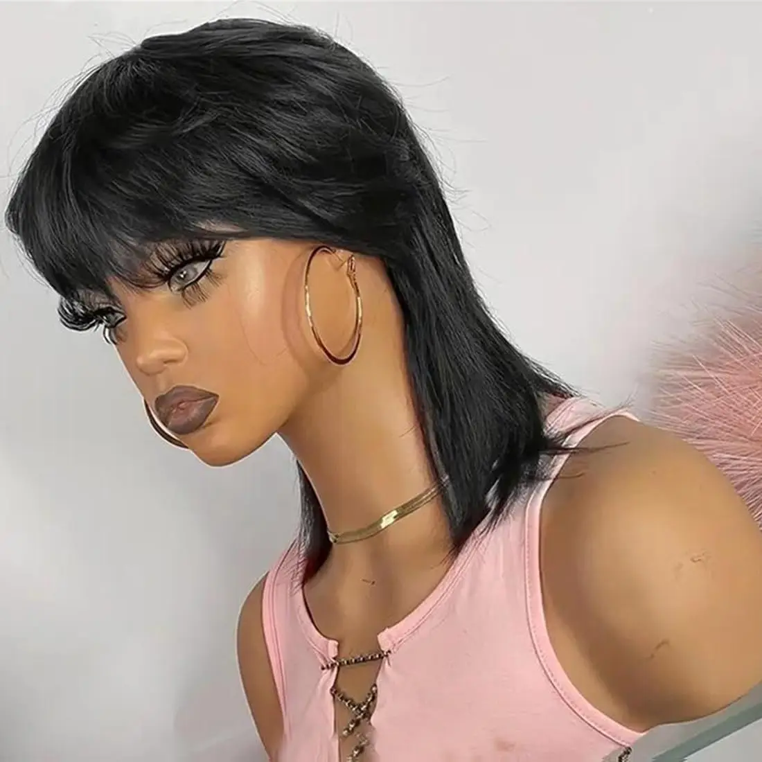 Short Pixie Cut Wigs Wear And Go Glueless Wigs Human Hair Short Straight Bob Wig With Bangs Black Brazilian Full Machine Wig