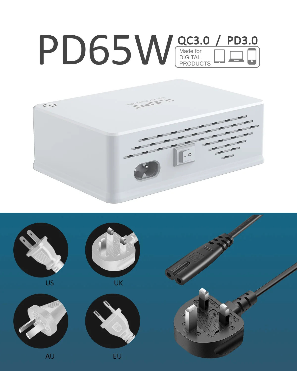Ilpeo Portas 65w Adaptador do Portátil Carregador Gan para Dell Macbook Pro Iphone 13 12 Huawei Xiaomi Usb c Carregador Rápido Carregador de Telefone 5 Computers & Electronics