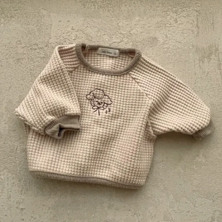 Autumn Toddler Cartoon Waffle Long Sleeves Bottoming Shirt Boy Infant Print Casual T-shirt Girl Children Cotton Tops Kid Clothes