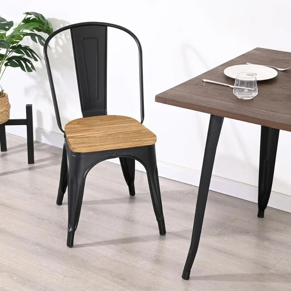 The Dinning Chairs Are Made of Sturdy Steel and Durable Elm, X-brace Under Each Seat Provides Additional Support and Stability
