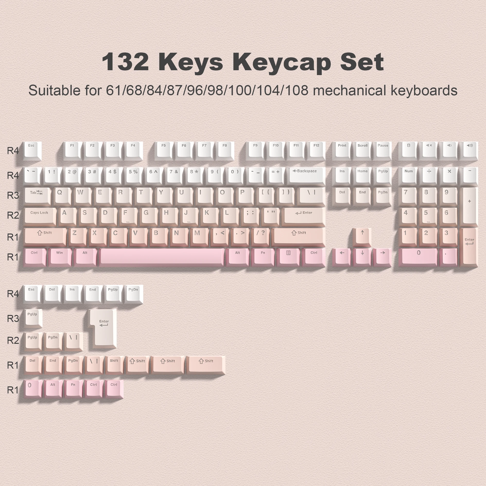 Top Print Backlit Pbt Keycap Duplo Tiro Brilhar Através de Keycap para Gateron Cherry mx Gamer Teclado Mecânico Tecla 132 Rosa - Imagem 2