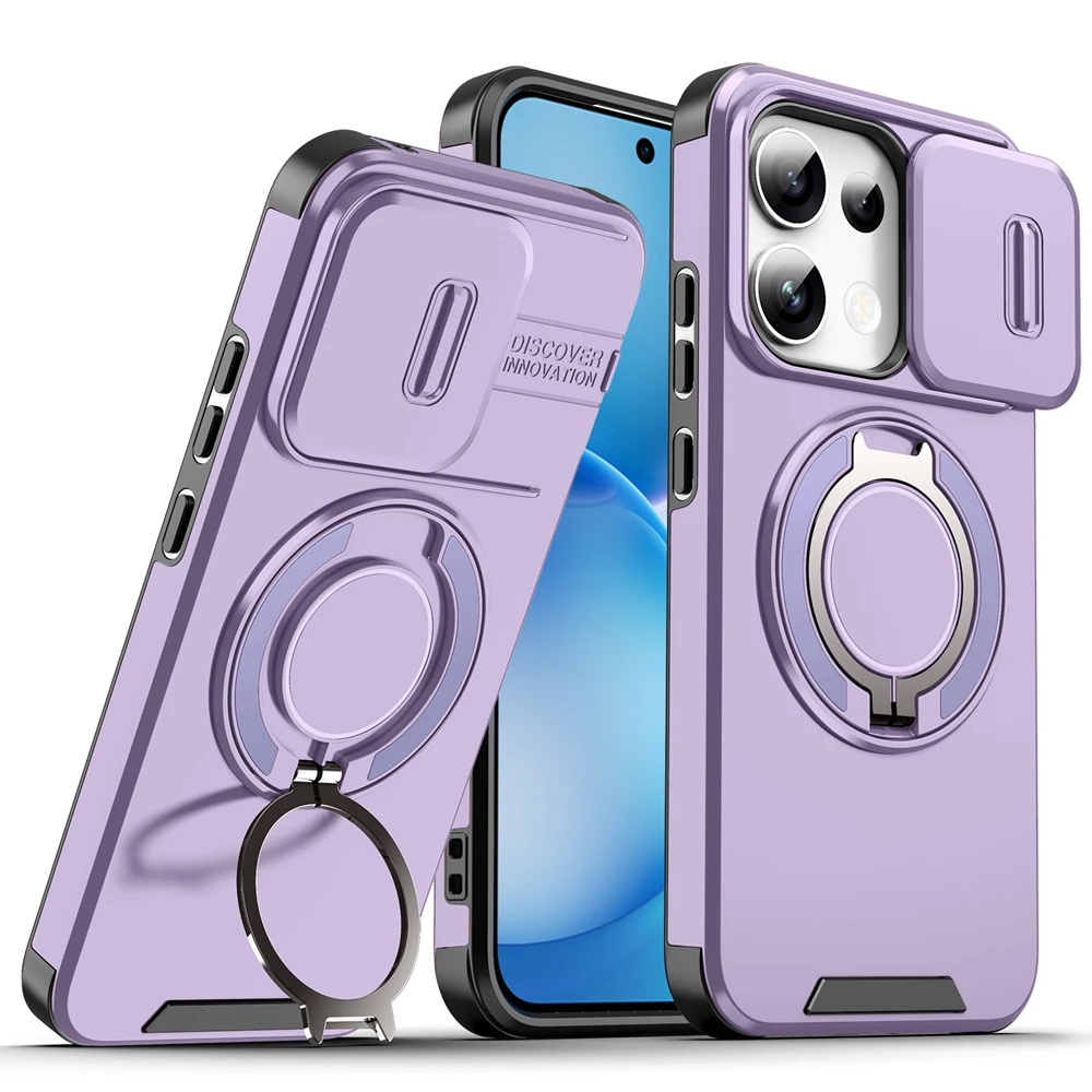 Durable Armor Case with Slide Lens Protection and Ring Holder - Shockproof Cover