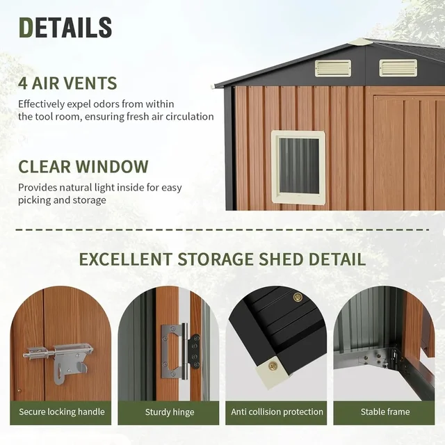 Abri de rangement extérieur en métal 6x4 pieds, hangar de jardin verrouillable avec fenêtre, construction verticale de stockage d'outils pour patio et vélo. 4