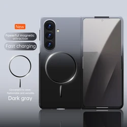 Gradient Magnetic Phone Case with Shockproof Folding Matte Back Cover and Wireless Charging Compatibility - Galaxy Z Fold7 (Dark Gray)