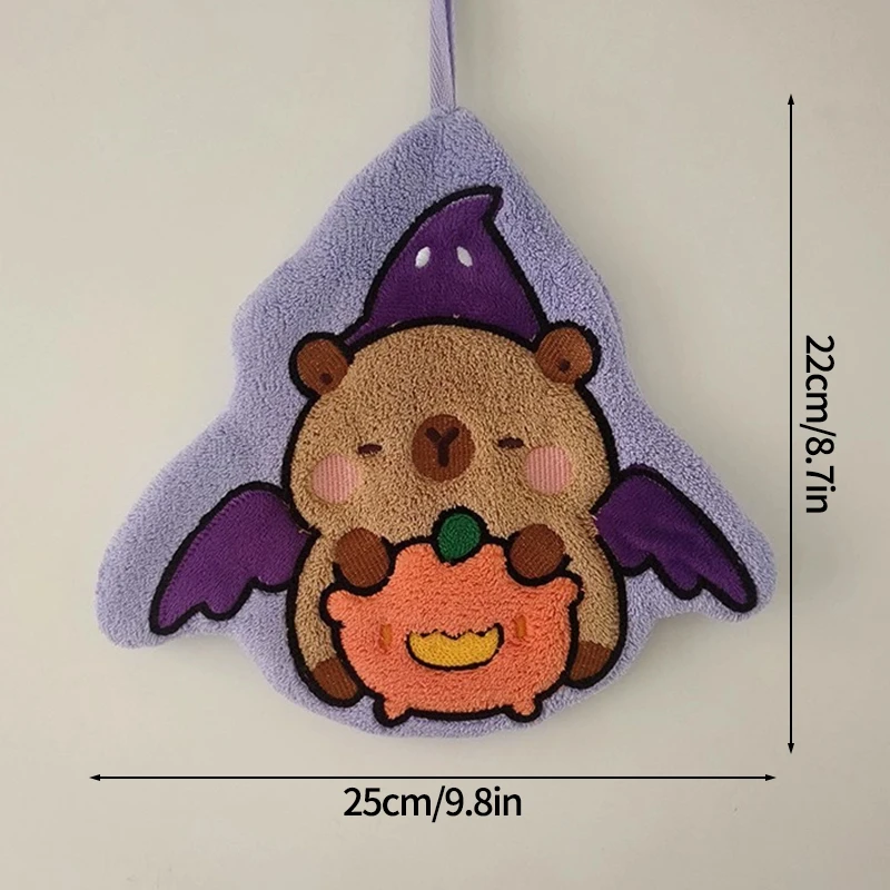 Black Cat Cartoon Hand Towel - Soft & Absorbent Coral Fleece for Kids - Halloween Pumpkin Design for Bathroom & Kitchen Use