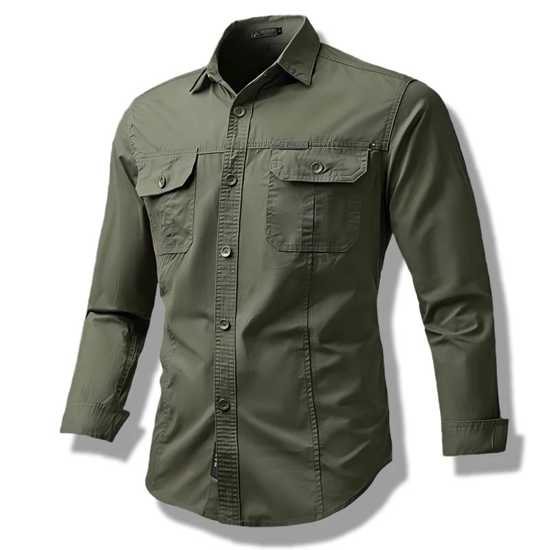 Men's Cargo Shirt Spring Autumn Tactical Work Long Sleeve Shirt Tops Outdoor Casual Multi-pocket Outwear Camp Hiking Coats