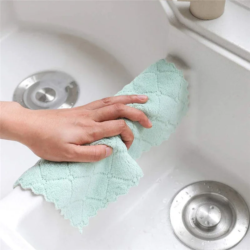 Microfiber Dish Cloths Microfiber Kitchen Cloth Dish Towels Super Absorbent Coral Velvet Dishtowels Nonstick Oil Washable Fast Drying 5/10/20pcs