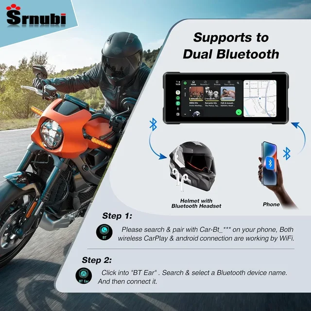 7" Inch Motorcycle DVR Wireless Apple Carplay Moto Android Auto LCD Display IP67 Waterproof Monitor GPS Navigation Portable - Image 5