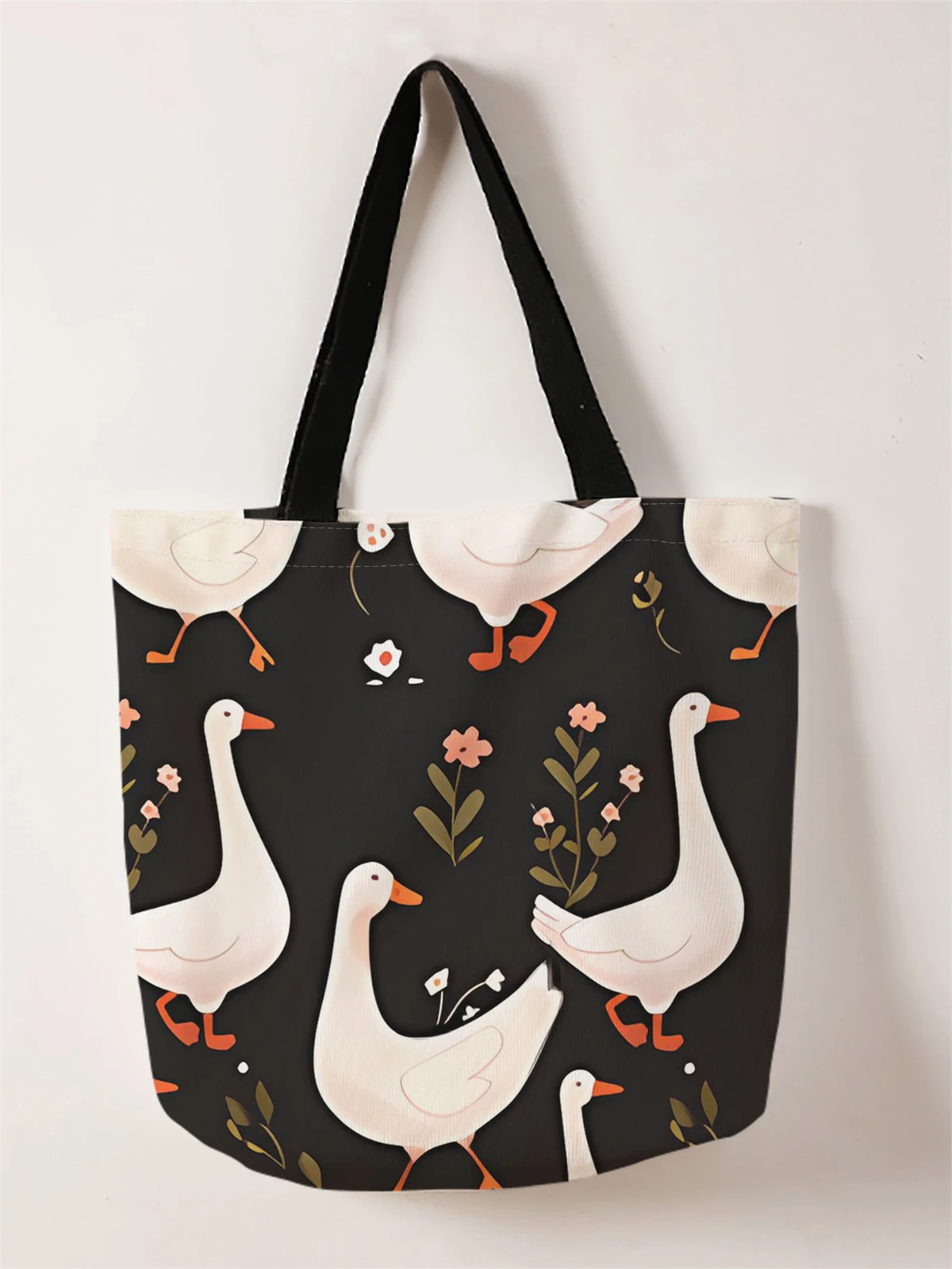 1 piece, duck pattern handbag, reusable fashionable handbag, multifunctional handbag, printed canvas shopping bag