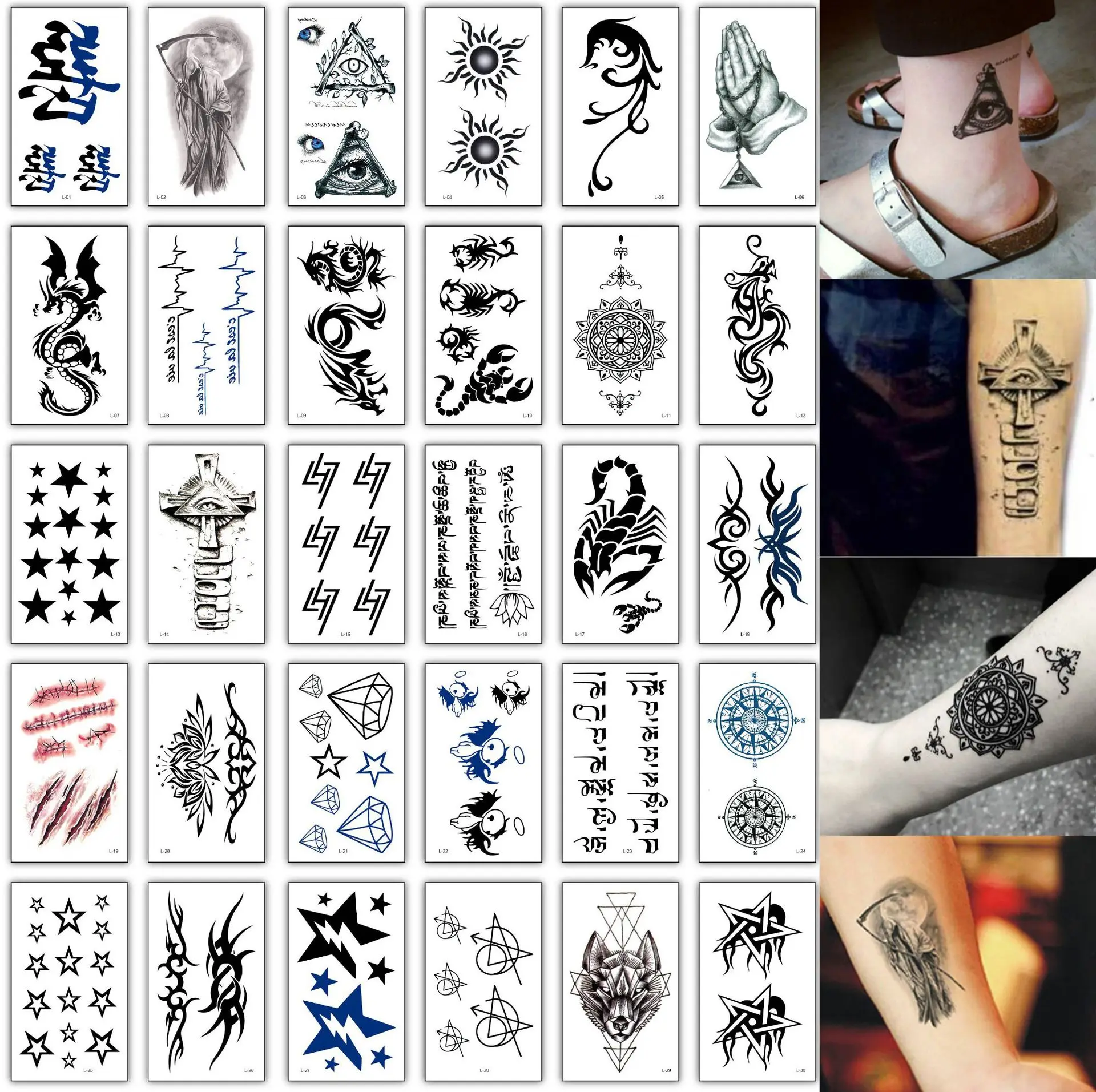 

30pcs/set Waterproof Temporary Tattoo Sticker for Men Tribal Dragon Fake Tattoos Neck Hands Arm Body Tatouage Temporaire Homme