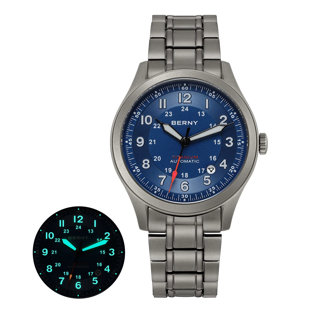 BERNY パイロットウォッチ フルチタン BERNY Full Titanium Automatic Watches for Men Super Luminous