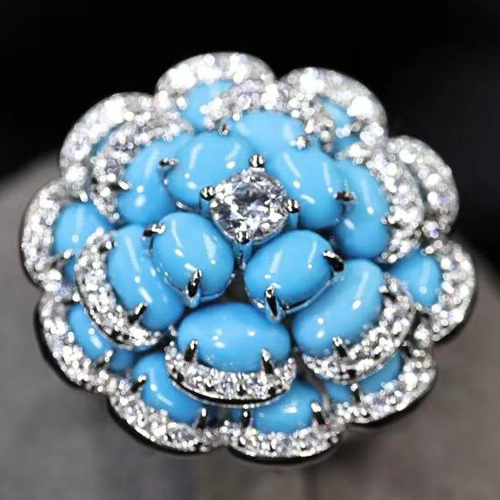 WUIHA Vintage 100% 925 Sterling Silver Lab Sapphire Turquoise High Carbon Diamonds Gemstone Wedding Engagement Ring Fine Jewelry 2