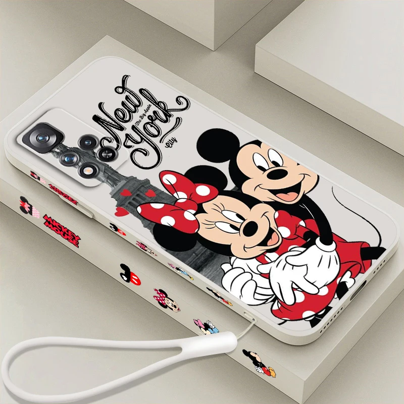 Disney Minnie Mickey London Liquid Left Rope Per Xiaomi Redmi Note 13 12 12S 12R 11 11T 11S 10 10S Pro Plus 5G Back Phone Case