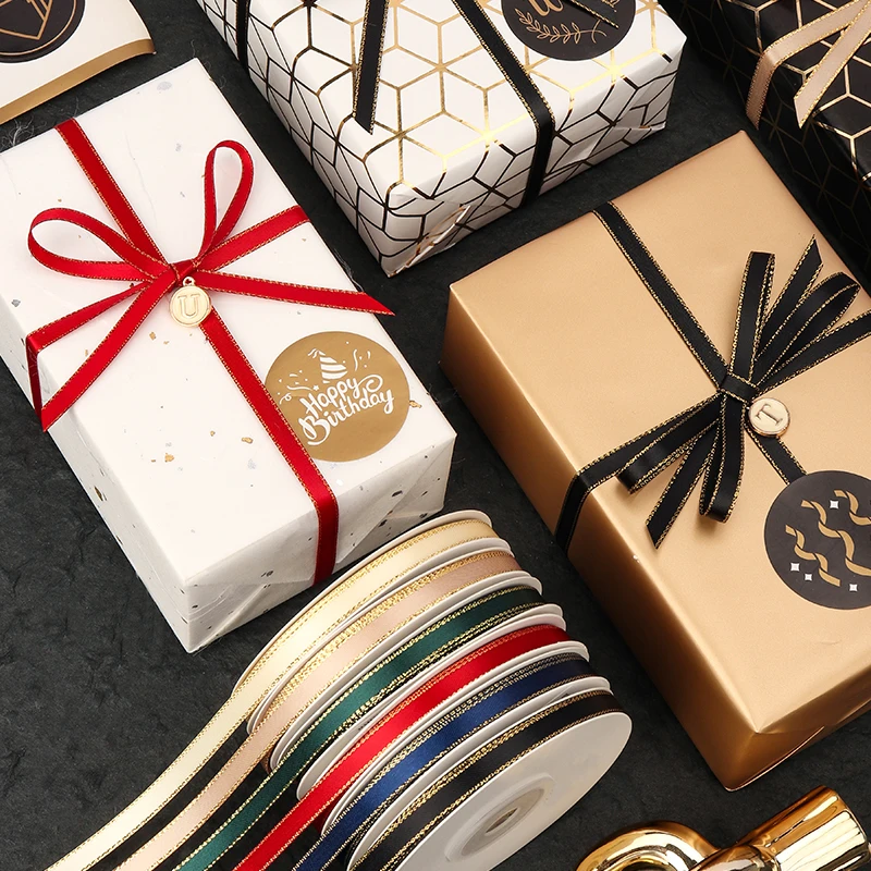 Elegant Gold Rim Ribbon - 20 Yards for Gift Packaging & Decorative Crafts