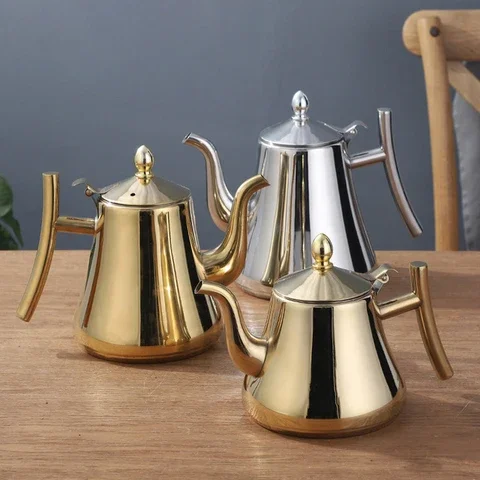 

1L/1.5L/2L Induction Cooker Kettle Thick Stainless Steel Kettle Golden Silver Tea Pot With Filter Heat Resistant Coffee Pot