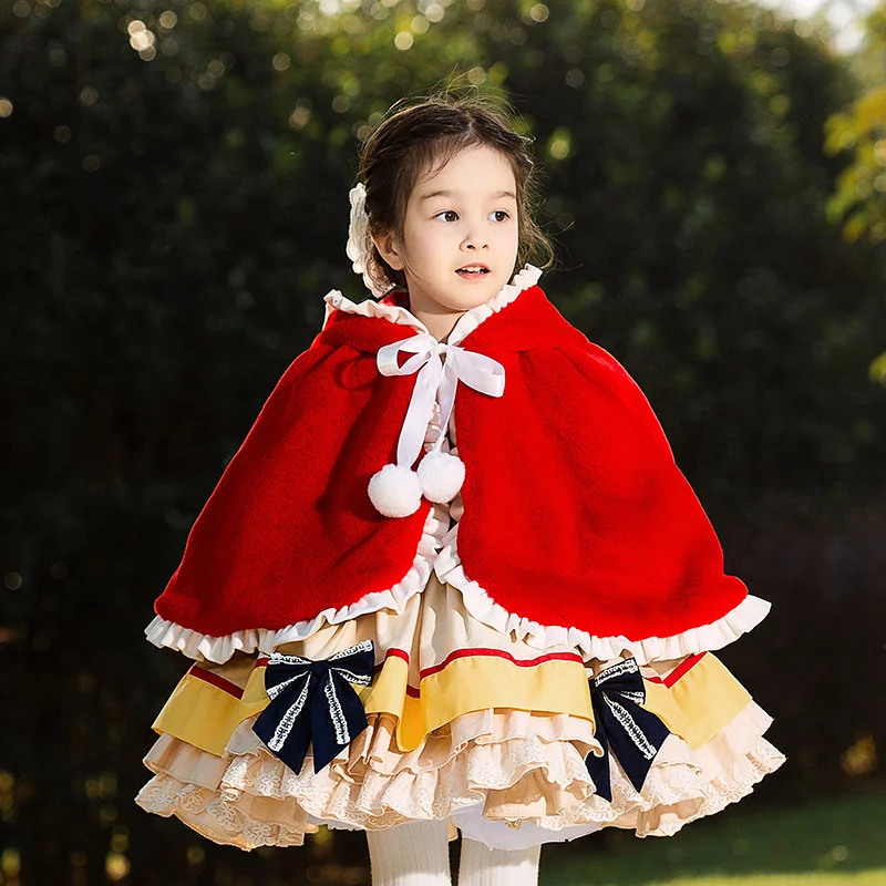 Winter New Girls' Plush Thickened High-density Rabbit Hair Girls Lolita Cape Shawl Coat