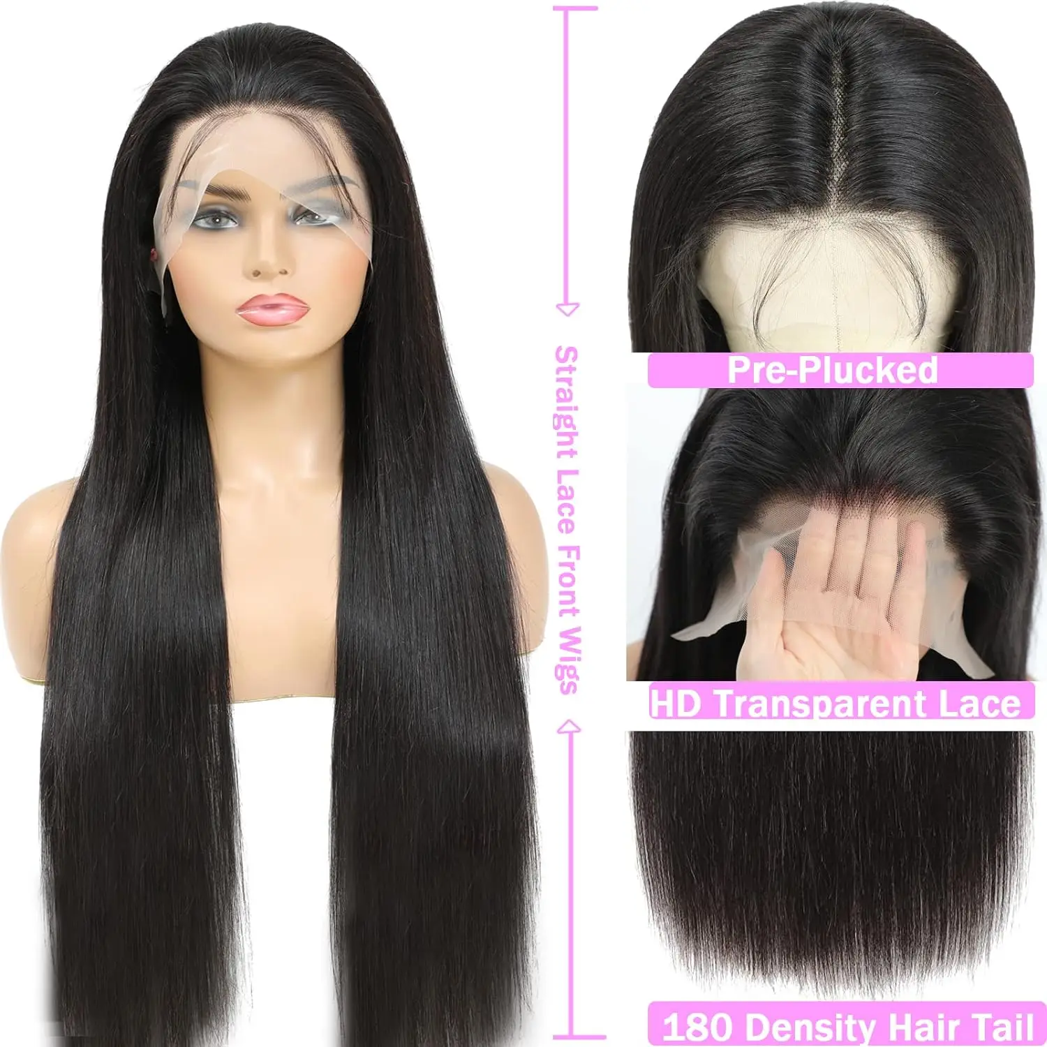 180% straight hd lace frontal 13x4 HD Lace Frontal Human Hair Wigs For Women 100% human hair pre-cut 26 28 30 human hair wig