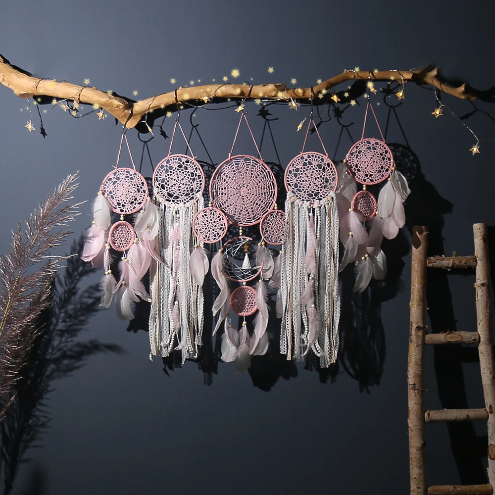 Dream Catcher Boho 홈 데코, 달 라마단 장식, 마크라메 벽걸이 , 북유럽 방 장식, 어린이 보육원, 세트당 5 개