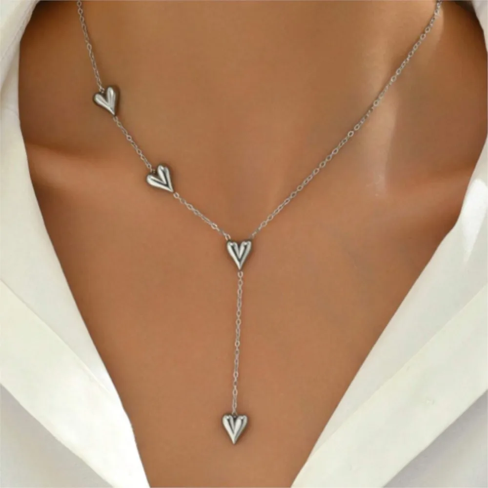 Minimalist 18k Gold Plated 3D Heart Shape Stainless Steel Necklace for Women Vintage Chain Party Jewelry Gifts