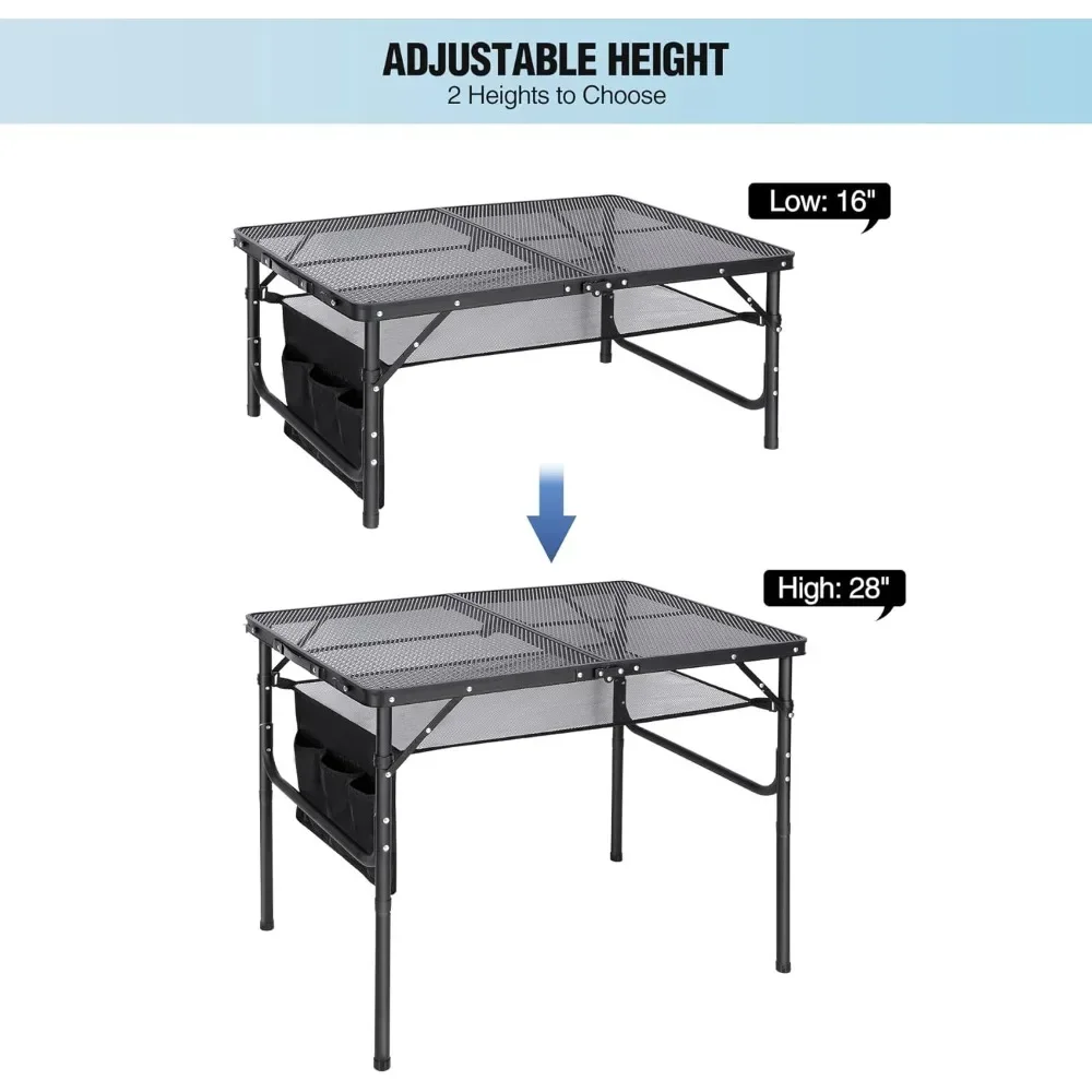 Folding Grill Table,Aluminum Portable Grill Stand Table for Outdoor Camping Picnic BBQ Lightweight, Adjustable Height, 36''x24'