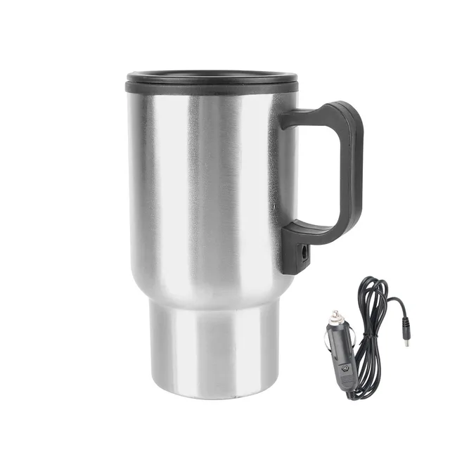450ml 12V Truck Coffee Mug Interior Electric Heating Kettle Stainless Steel Water Thermal Mug Camping Car Kettle Heating Cup