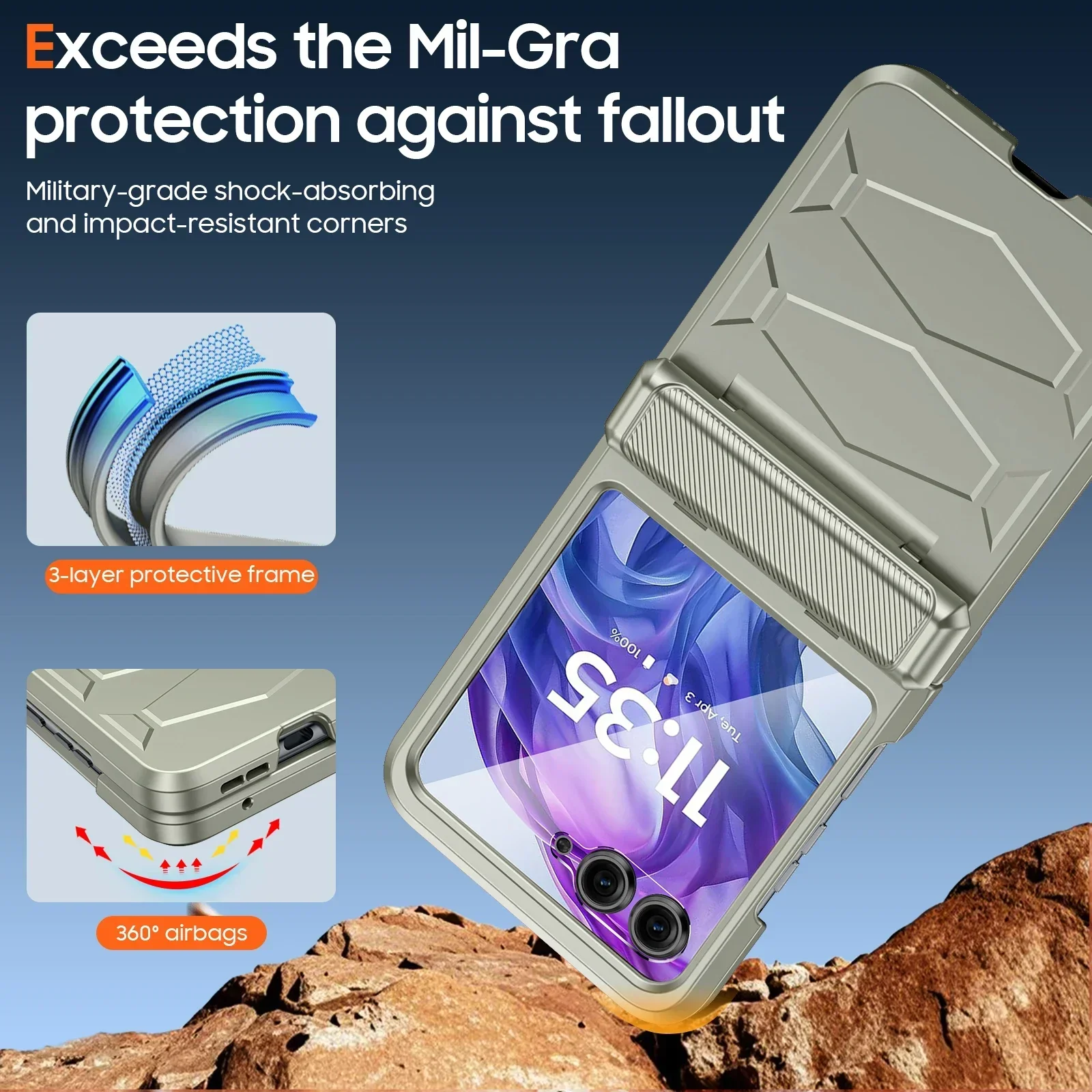 Global Carnival Festival Shockproof Phone Case with Hinge Cover and Screen Protector - Titanium