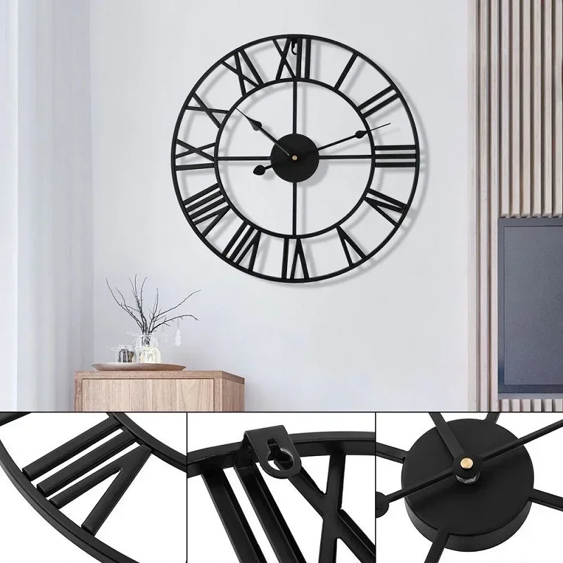 Wall Clock Iron Wall Hanging Clock Big Size 3D Nordic Metal Round Large Wall Watch Modern Style Clocks Decoration for Home Living Room