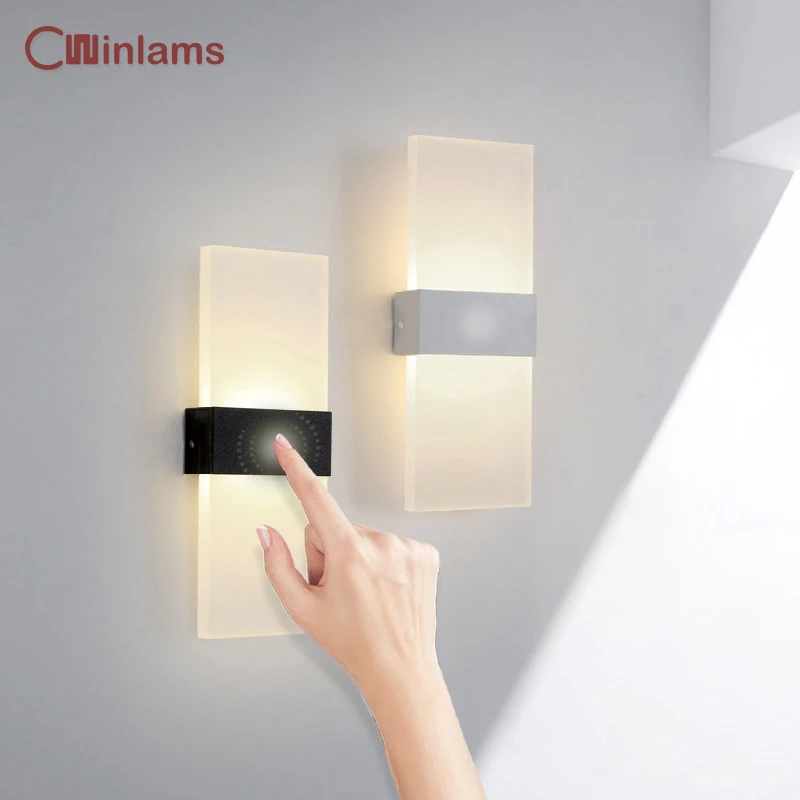 Led Touch Sensor Switch Acrylic Wall Lamp Black Indoor Bedroom Living