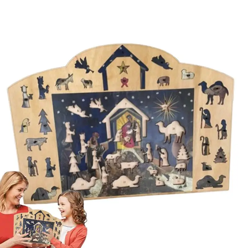 Calendario De Adviento De La Natividad De Madera - Cuenta Regresiva Para Jesús, Decoración Navideña