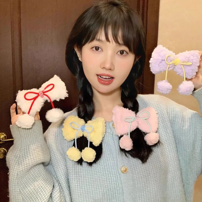 

Элегантная кремовая заколка карамельного цвета с бантом из ягненка, милая заколка для волос в Корейском стиле, милая фотошпилька для девочек