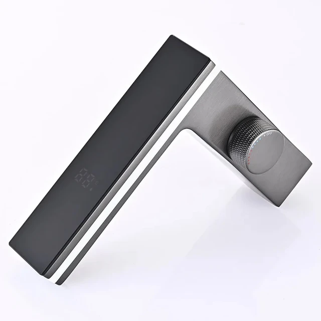 ดิจิตอลจอแสดงผลก๊อกน้ําอ่างล้างหน้าห้องน้ําอัจฉริยะ LED ทองเหลืองดาดฟ้าติดตั้งอ่างล้างหน้าเครนร้อนน้ําเย็น Mixer Sink Vanity TAP 6