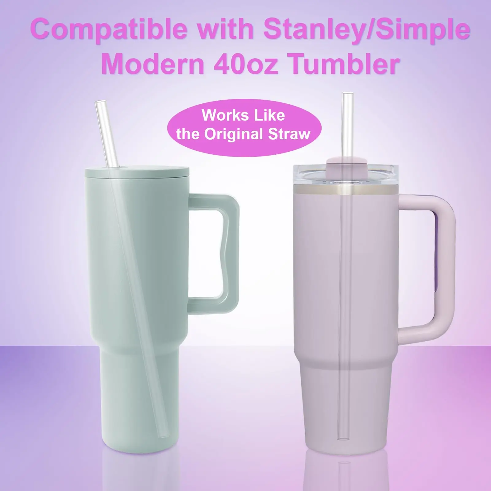 Stanley 40oz Adventure Quencher 여행용 텀블러용 교체 빨대 6팩, 청소용 브러시가 포함된 재사용 가능한 플라스틱 빨대