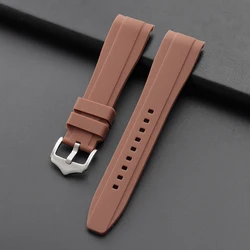 Universal Silicone Watch Band - Premium Curved End Rubber Strap, 20mm/22mm, Waterproof Sport Design - 22mm (Brown)