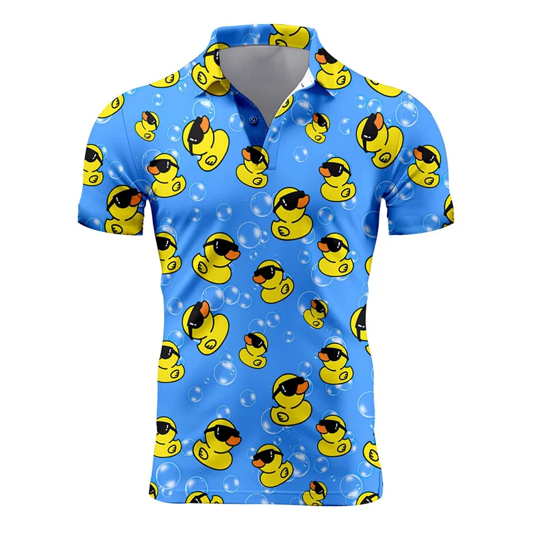 

Harajuku Fashion Rubber Duck 3D Print Short Sleeve Polo Shirts For Men Clothes Funny Animal Little Yellow Duck Button POLO Shirt