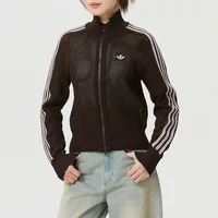 adidas Originals Veste cardigan de sport décontractée en maille ajourée à col montant, tendance et polyvalente pour femme KE0202 1
