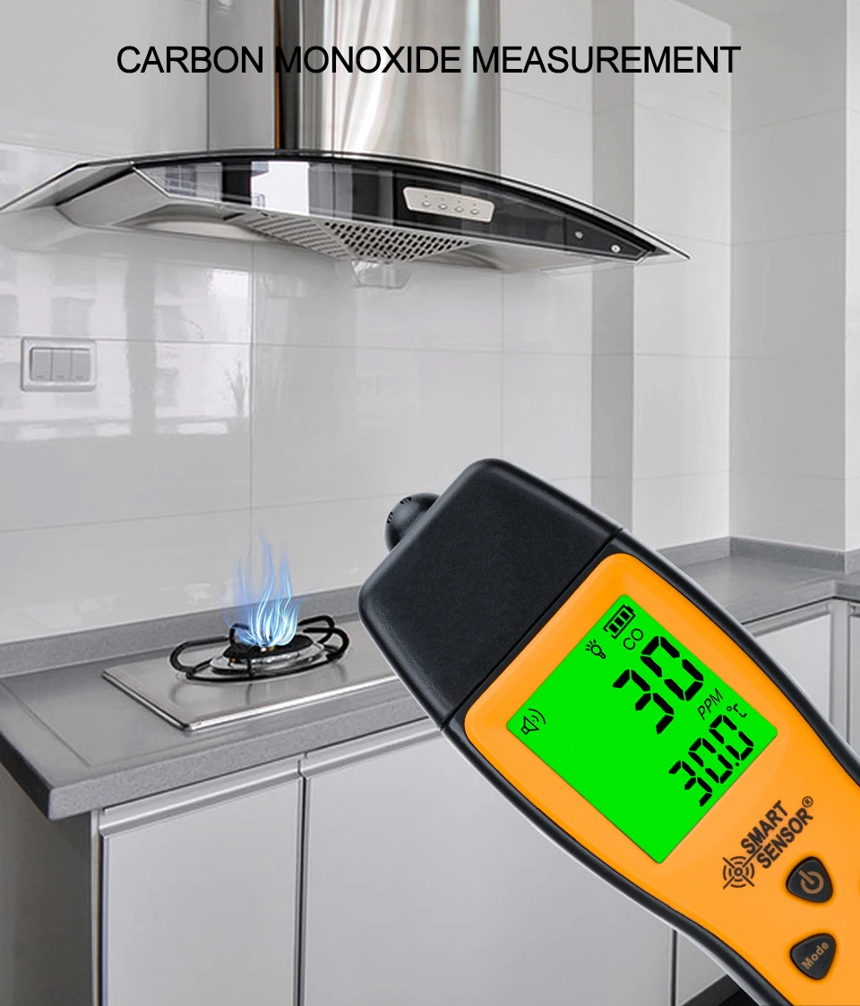 AS8700A Handheld Carbon Monoxide Detector 1000ppm CO Meter LCD Sound and Light A