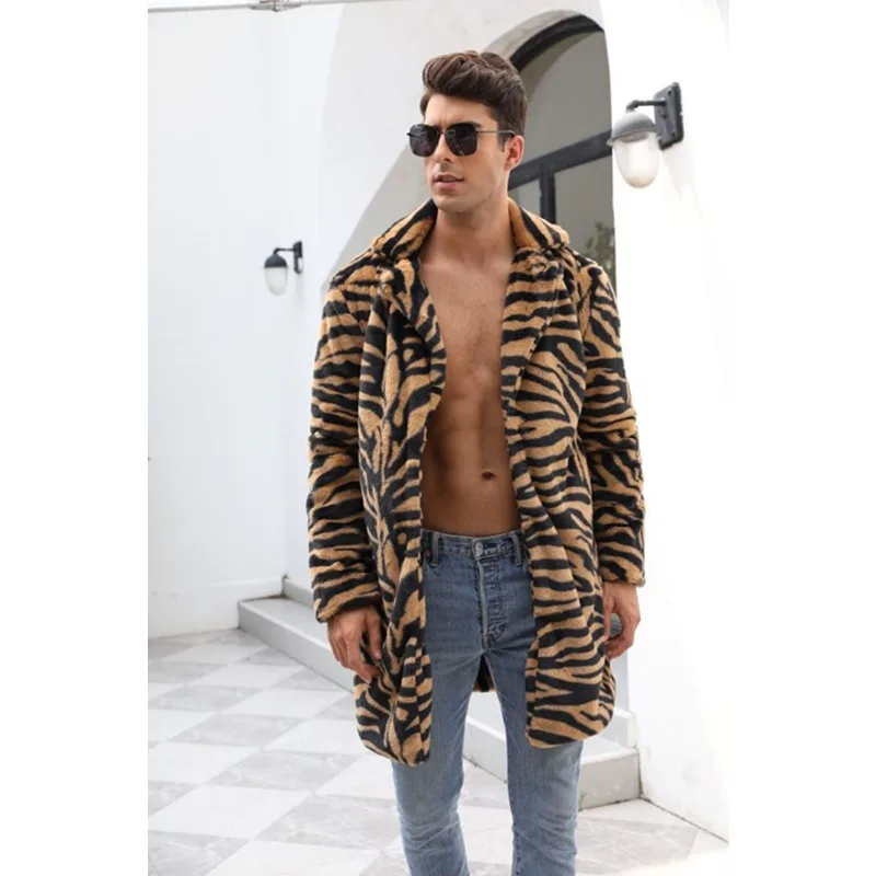 Fur Coat Warm Coat European and American Men's Faux Fur Coat Men's Long Coat New Men's Coat