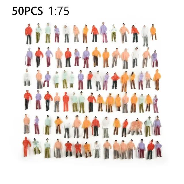Figurines de personnes en plastique à échelle 1:75, 50 pièces, modèles de scènes peintes, construction de passagers, jouets de pose multicolores, bricolage rick mixte 2