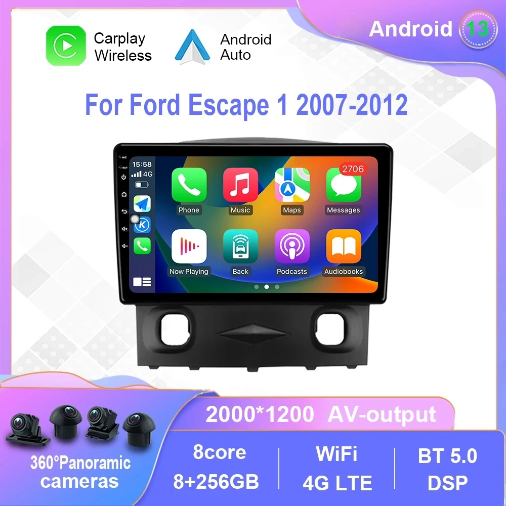 

Android 13 радио для Ford Escape 1 2007 - 2012 автомобильный мультимедийный плеер Carplay сенсорный экран GPS навигация