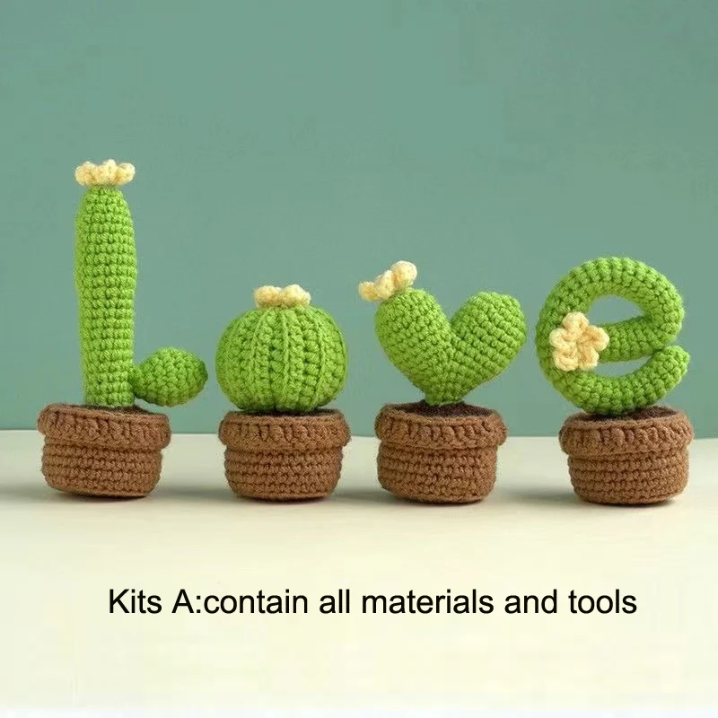 Handmade Cactus Love Potted Crochet Knitting Kits Wool Yarn Crochet Display Kit For DIY Beginner Women Home Gift crochet kit