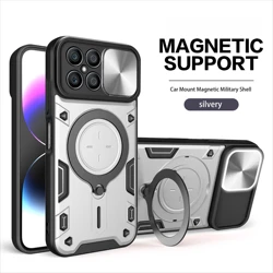 Magnetic Ring Bracket Hard Plastic Phone Case Shell for Honor X7 (Silver)