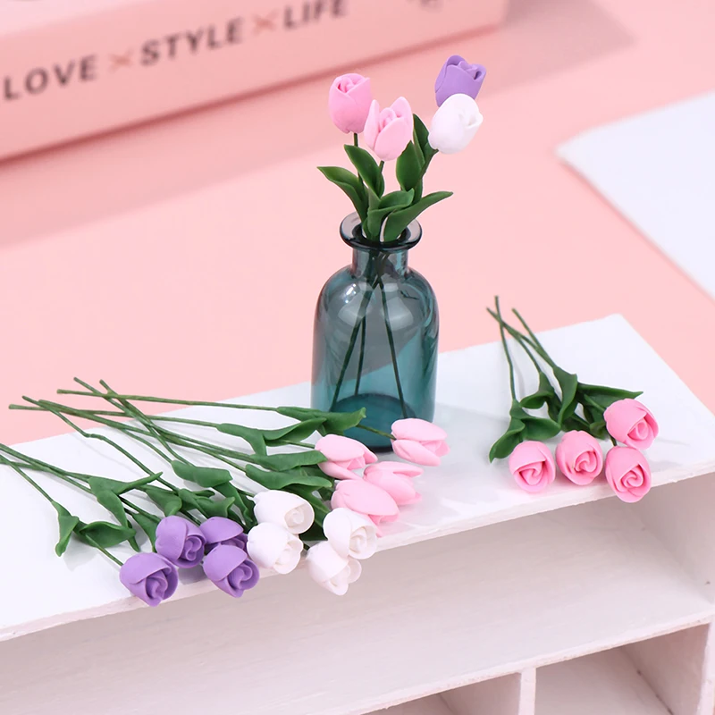 

5Pcs 1:12 Dollhouse Miniature Tulip Flower Potted Plants Model Home Decor Toy