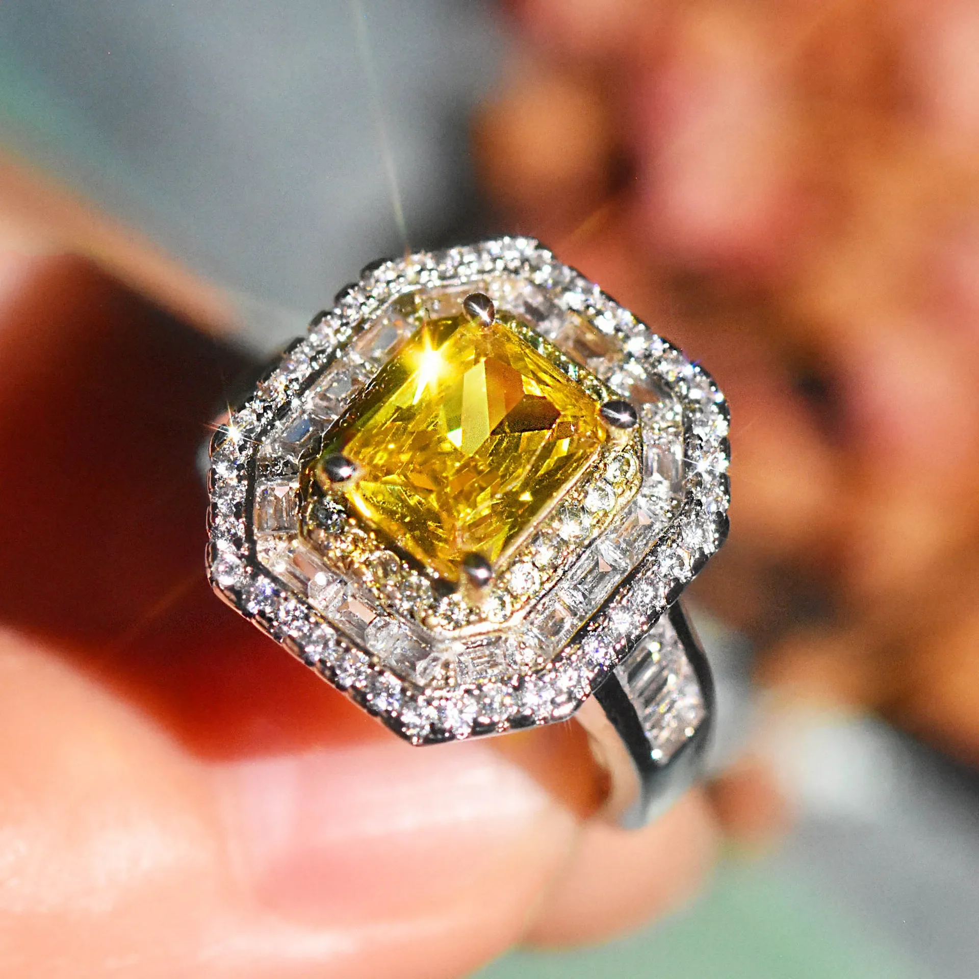 

Origin 18K White Gold Topaz Ring for Women Wedding Bands Engagement Topaz Gemstone Jewellry Ring Box Females