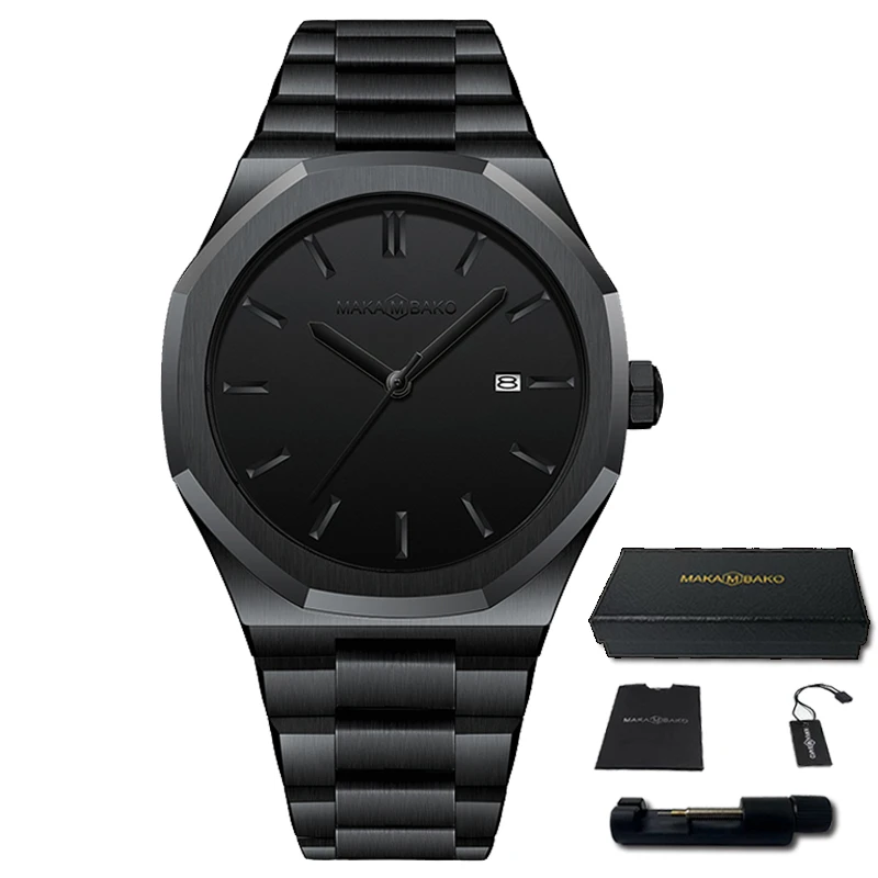 Original Top Brand All Black Stainless Steel Men's Wristwatch Classic Business Waterproof Japan Movement Quartz Watch For Men