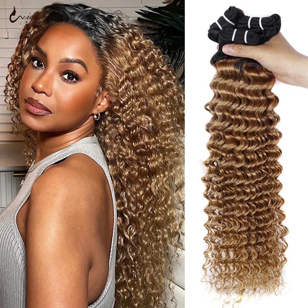 

1B 27 Deep Wave Bundles Ombre Honey Blonde Wet and Wavy Deep Curly Hair Bundles Brazilian Remy Hair Two Tone Hair Extensions